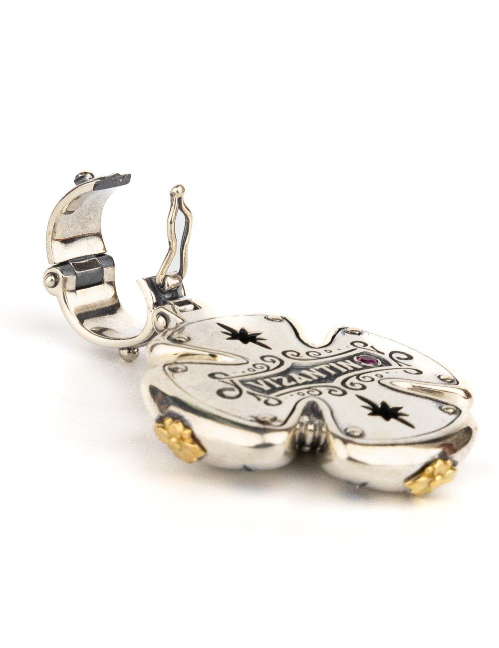 Крест из серебра и золота c фианитом, бриллиантами и рубином