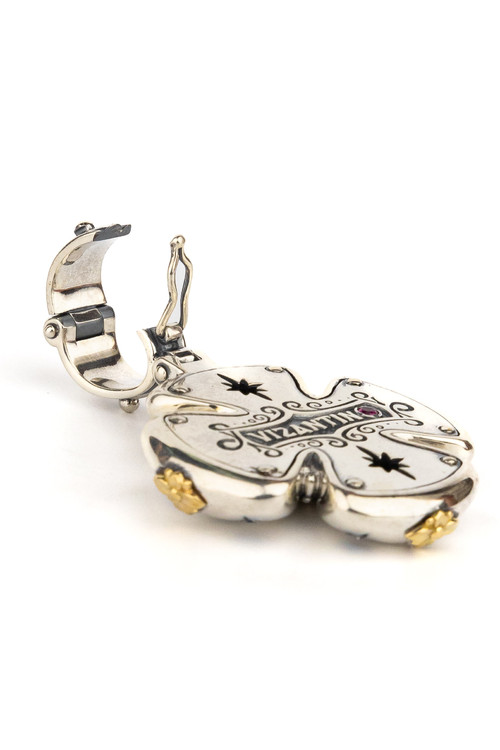 Крест из серебра 925 пробы и золота 750 пробы c фианитом, бриллиантами и рубином