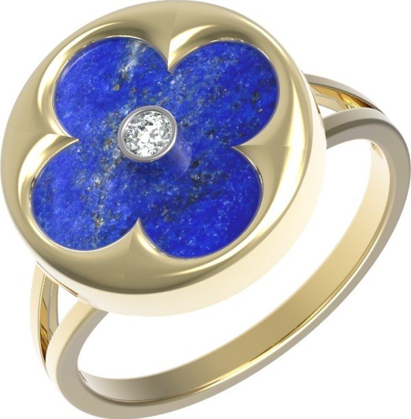 Кольцо из лимонного золота c бриллиантами и лазуритом