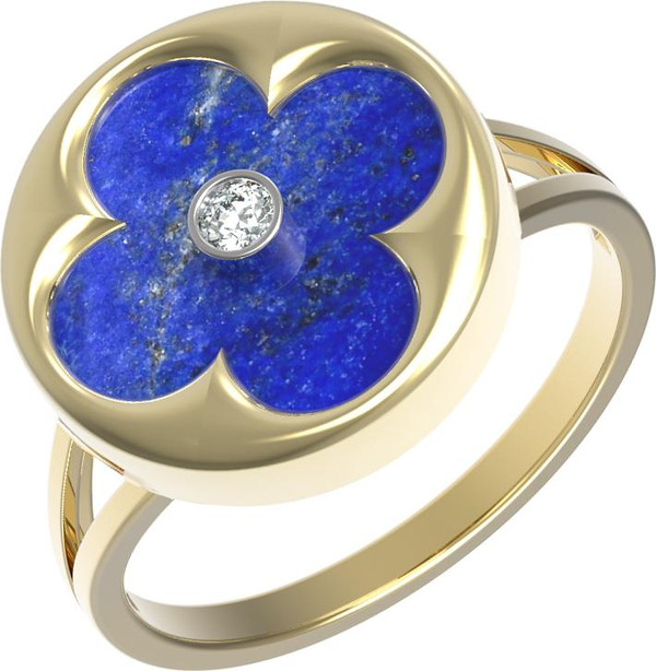 Кольцо из лимонного золота 585 пробы c бриллиантами и лазуритом