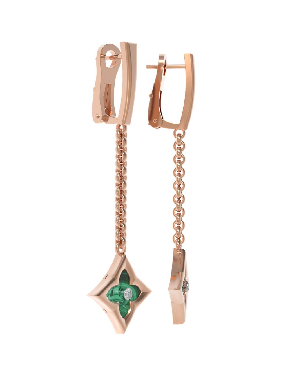 Серьги из золота c бриллиантами и малахитом