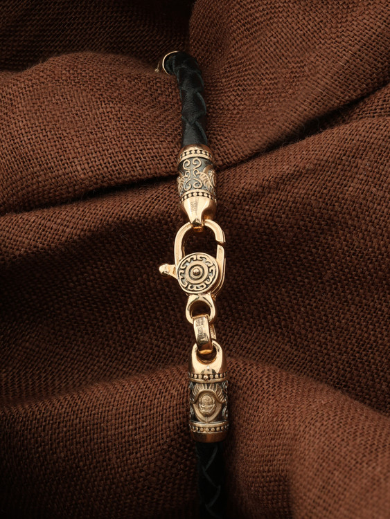 Браслет-шнурок из красного золота 585 пробы c кожаным шнурком