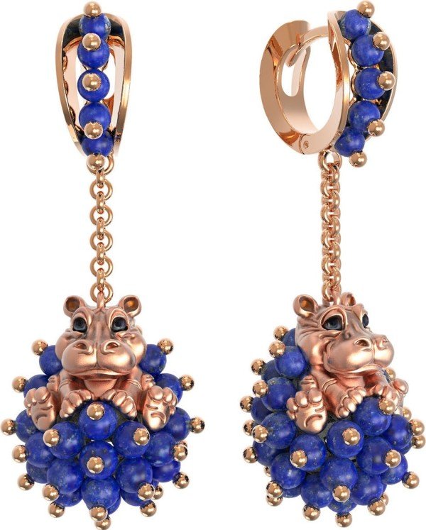 Серьги из золота c эмалью и лазуритом