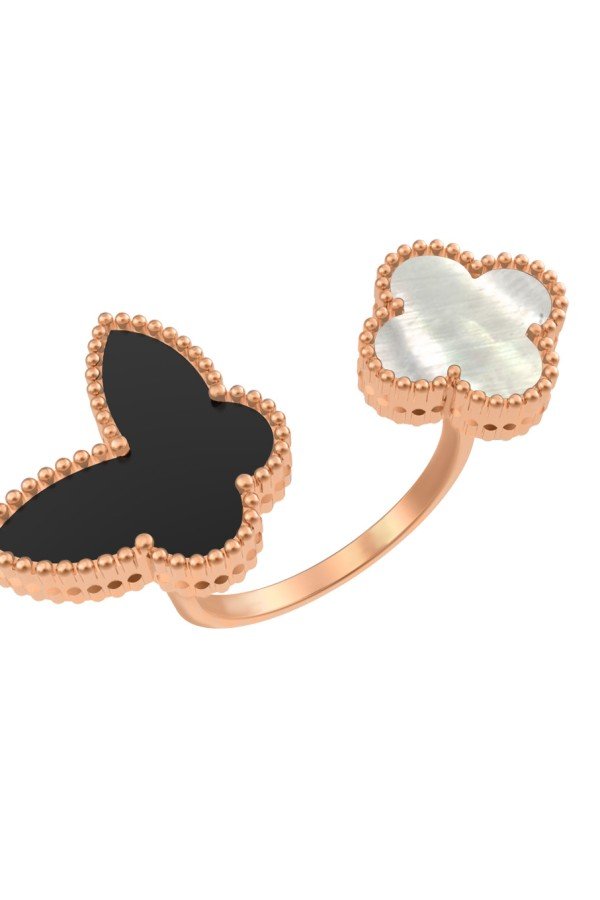 Кольцо из золота c ониксом и перламутром