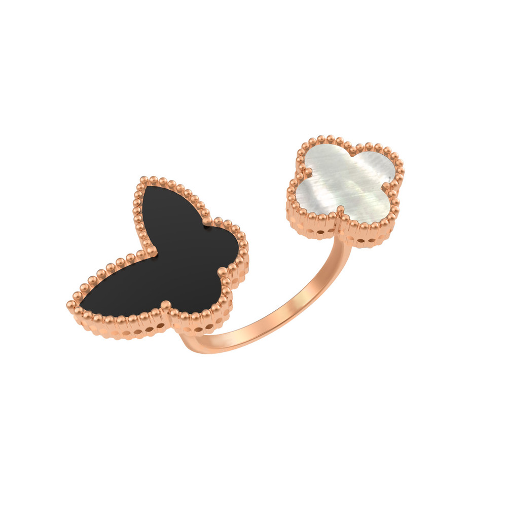 Кольцо из красного золота 585 пробы c ониксом и перламутром