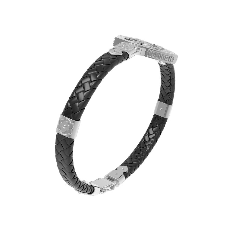 Браслет из белого золота 585 пробы c шнурком и ониксом