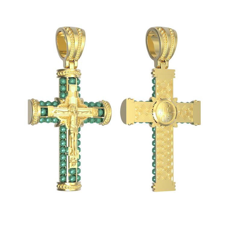 Крест из лимонного золота 585 пробы c хризопразом