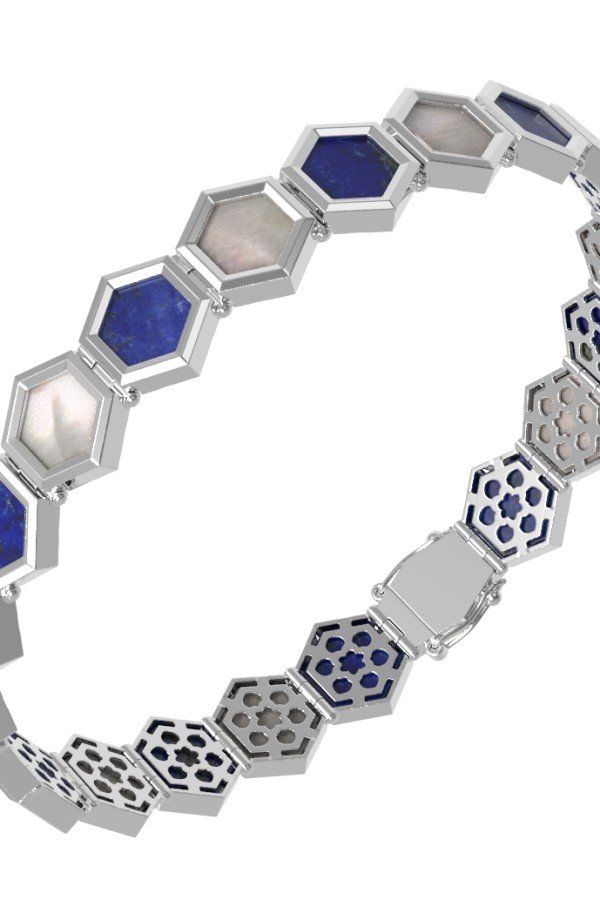 Браслет из белого золота c лазуритом и перламутром