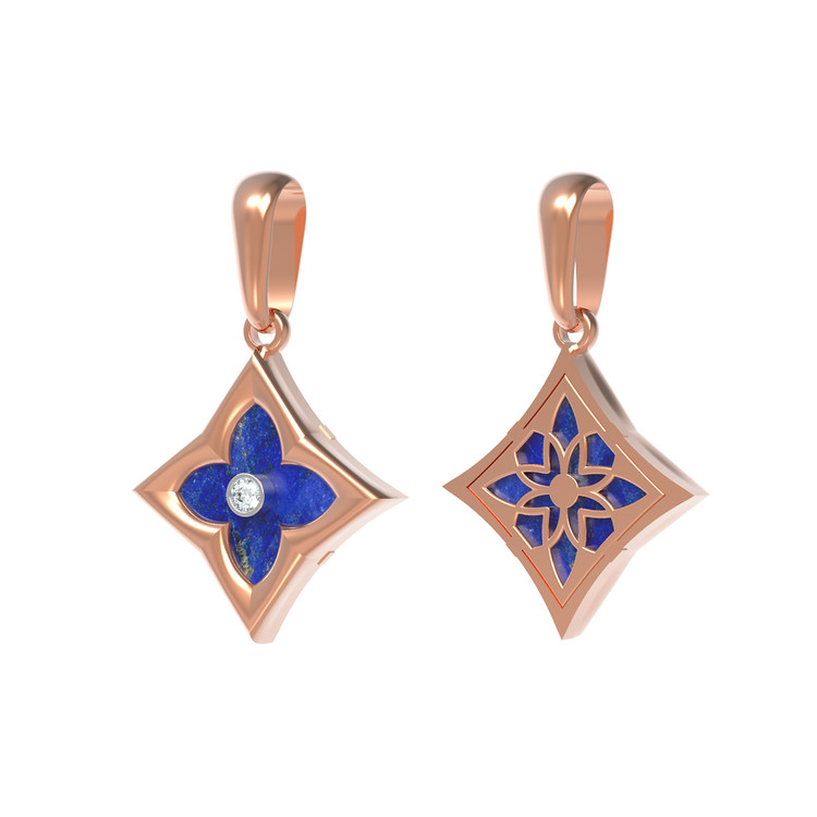 Подвеска из красного золота 585 пробы c бриллиантами и лазуритом