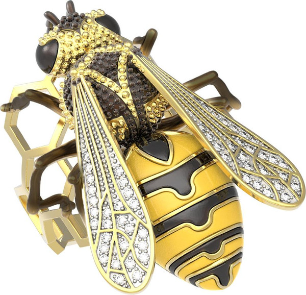 Кольцо из лимонного золота 585 пробы c эмалью и фианитом