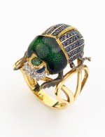 Кольцо из лимонного золота c эмалью, фианитом и турмалином