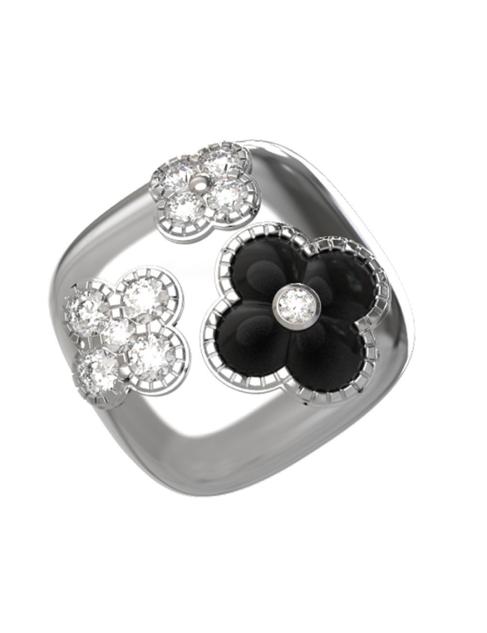 Кольцо из белого золота c бриллиантами и ониксом