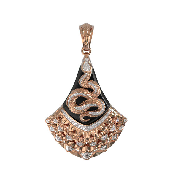 Подвеска из красного золота 585 пробы c бриллиантами и ониксом