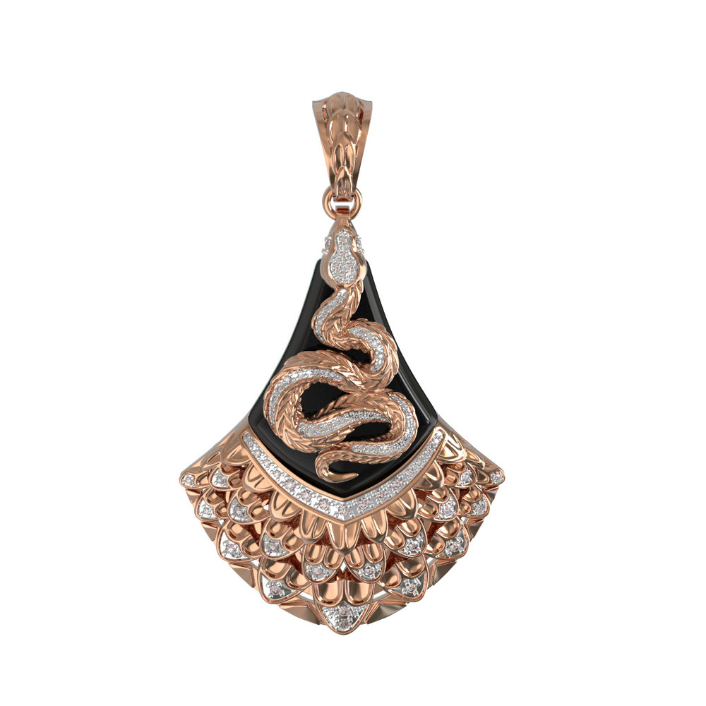 Подвеска из красного золота 585 пробы c бриллиантами и ониксом