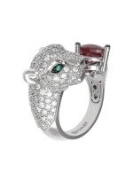 Кольцо из белого золота c бриллиантами, рубином и изумрудом