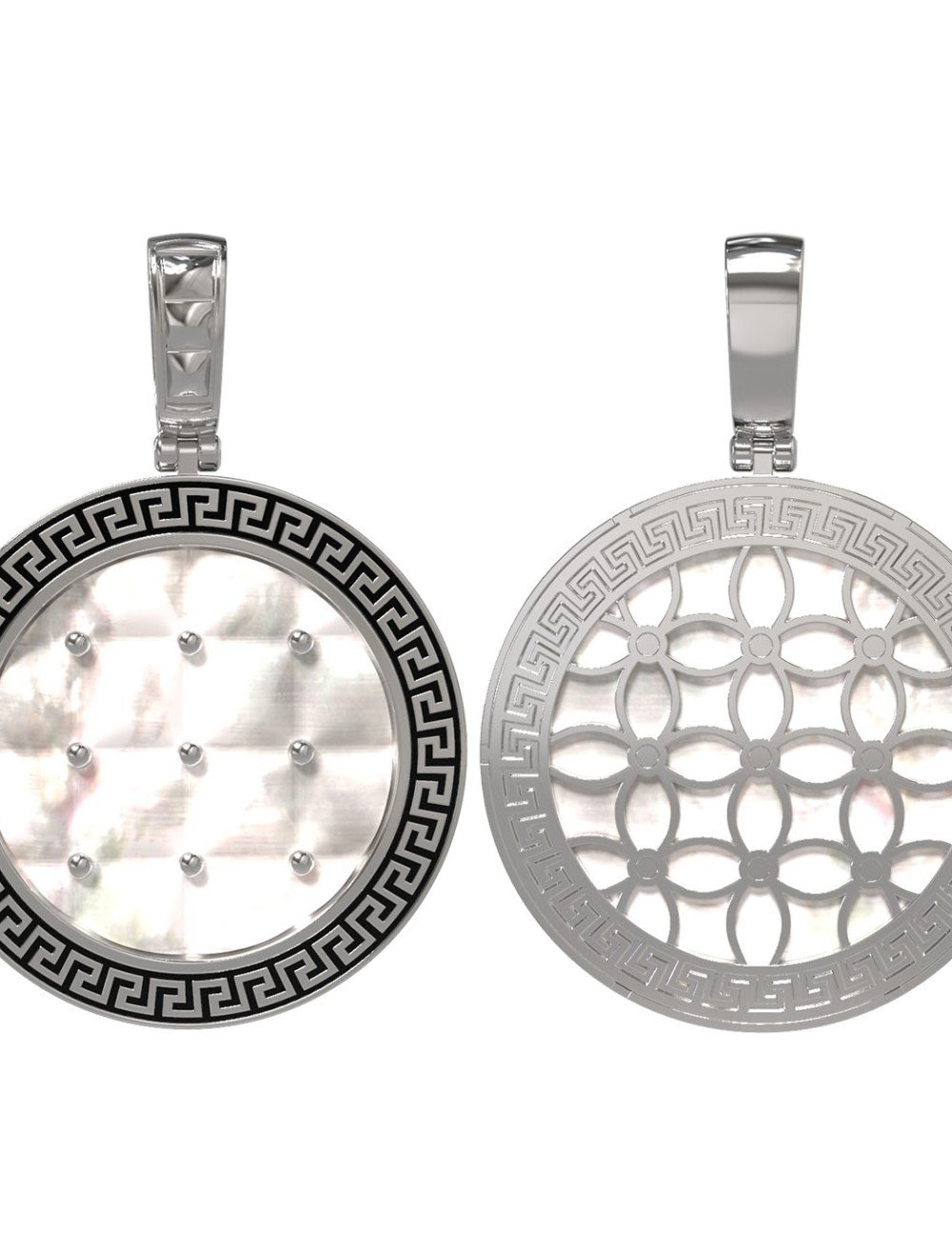 Подвеска из белого золота c эмалью и перламутром