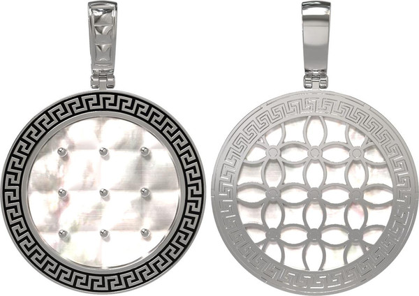 Подвеска из белого золота 585 пробы c эмалью и перламутром