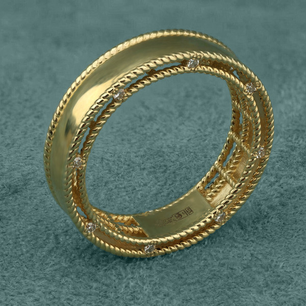 Кольцо из лимонного золота 585 пробы c бриллиантами