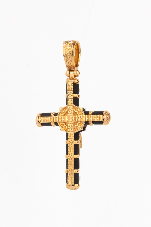 Крест из красного золота 585 пробы c ониксом