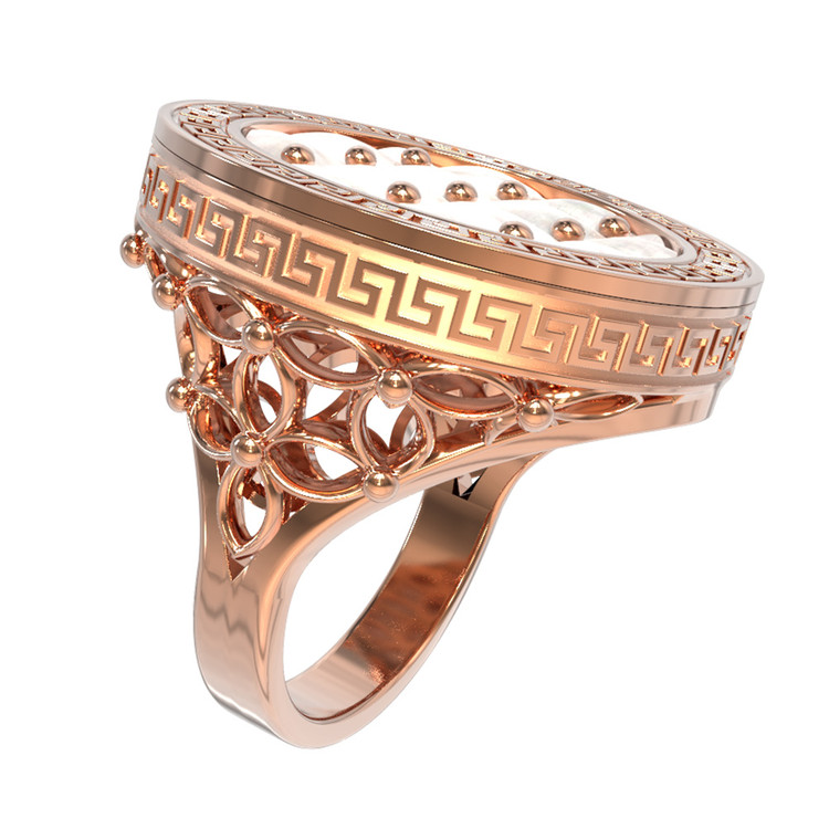 Кольцо из красного золота 585 пробы c эмалью и перламутром