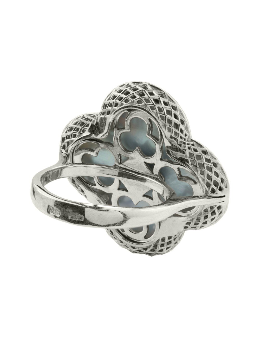 Кольцо из белого золота c эмалью и перламутром