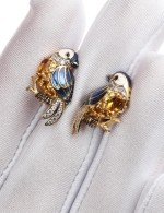 Серьги из лимонного золота c эмалью, фианитом, цитрином и сапфиром