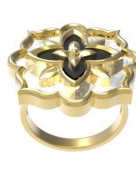 Кольцо из лимонного золота c ониксом и перламутром