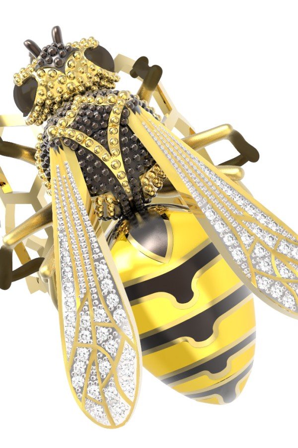 Кольцо из лимонного золота c эмалью и бриллиантами