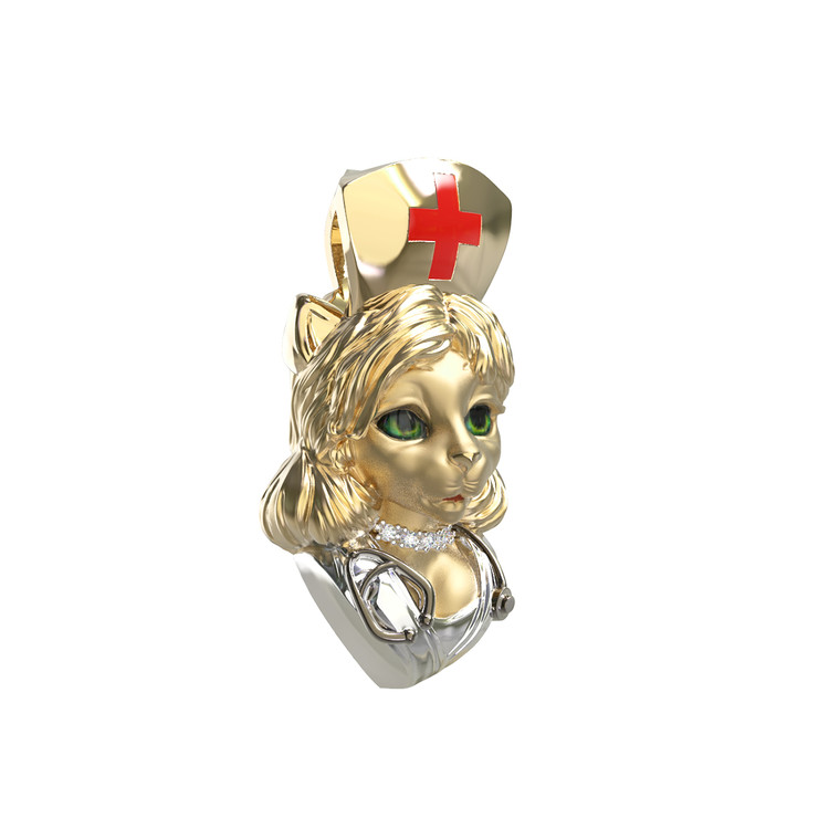 Подвеска из лимонного золота 585 пробы c эмалью, бриллиантами и рубином