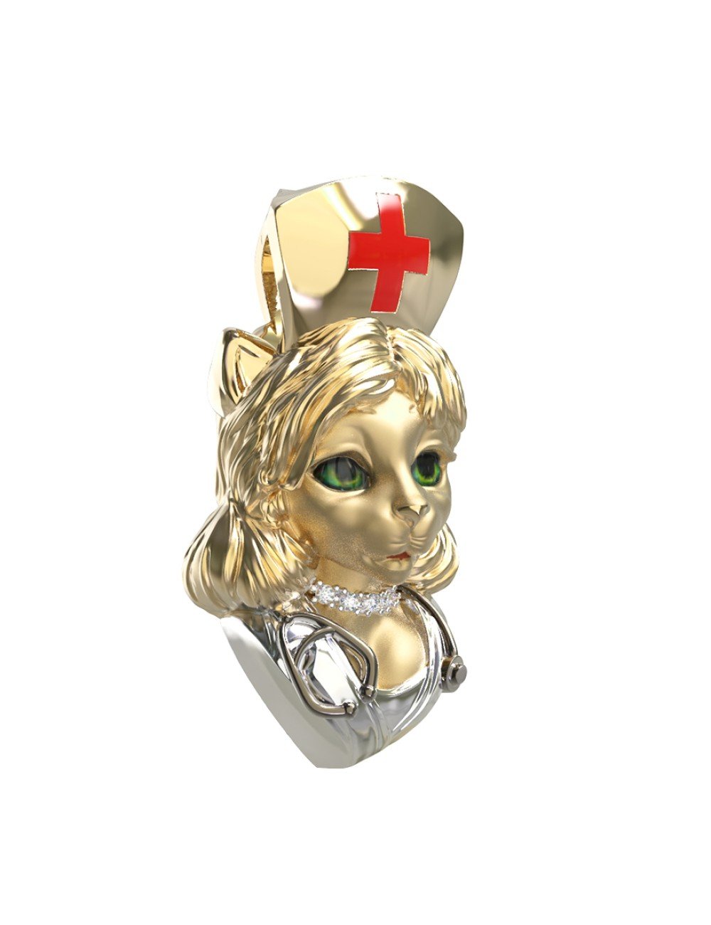 Подвеска из лимонного золота c эмалью, бриллиантами и рубином