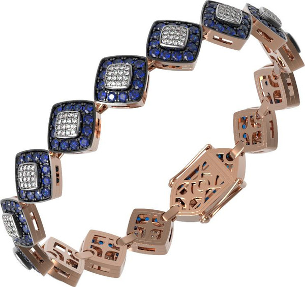 Браслет из красного золота 585 пробы c бриллиантами и сапфиром