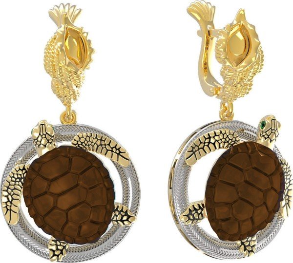 Серьги из лимонного золота c эмалью и железным деревом