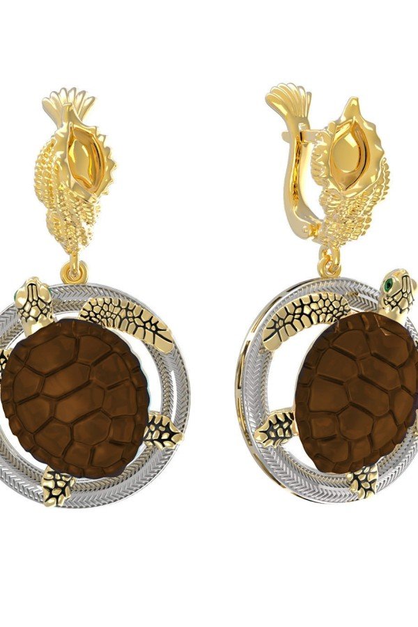 Серьги из лимонного золота c эмалью и железным деревом