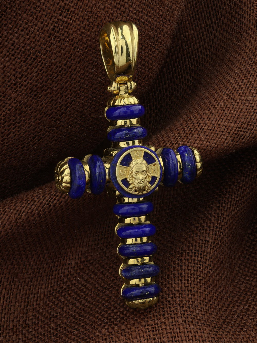 Крест из лимонного золота 585 пробы c лазуритом