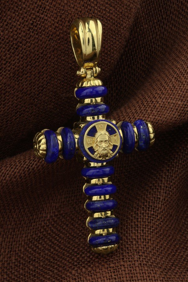 Крест из лимонного золота c лазуритом