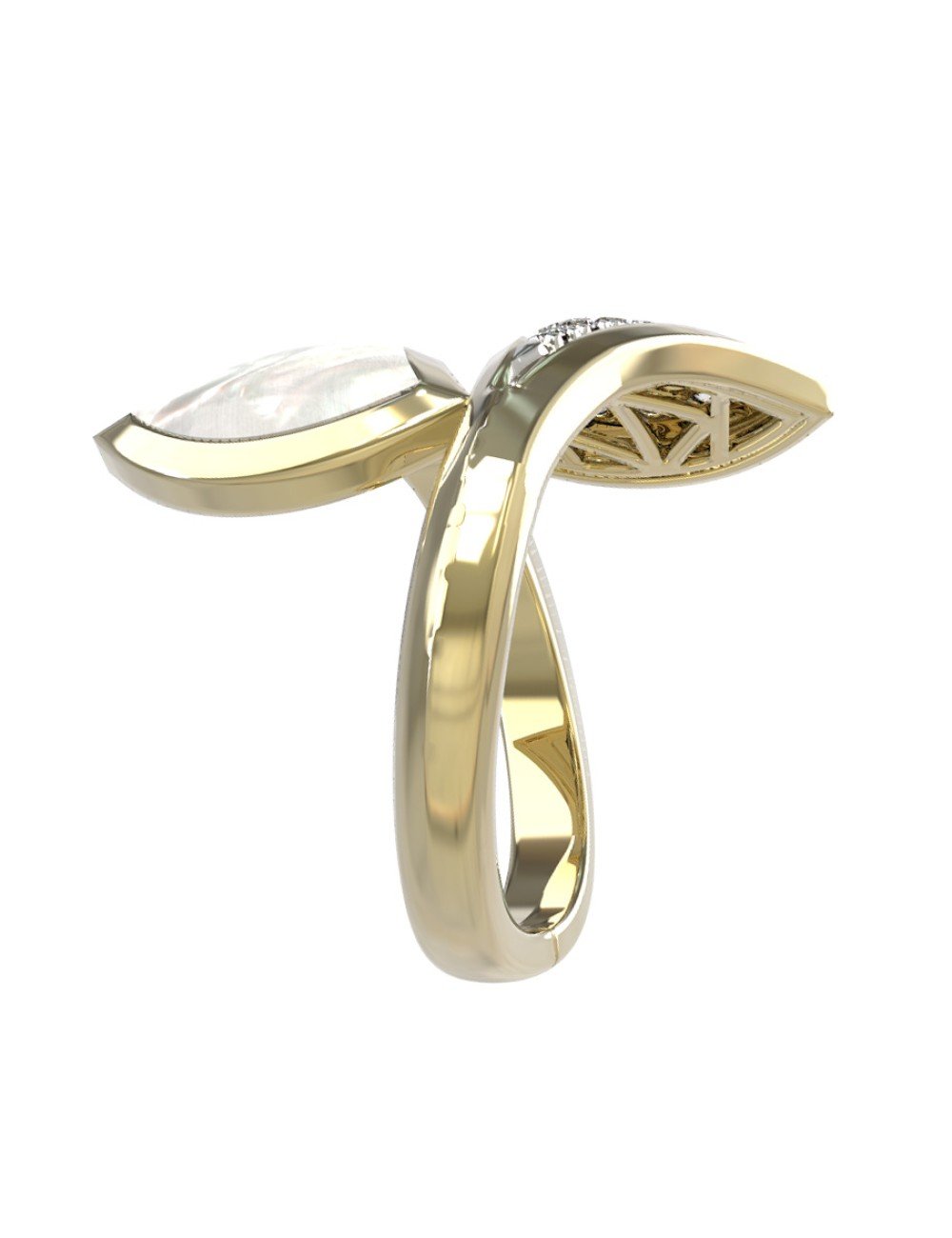 Кольцо из лимонного золота c бриллиантами и перламутром