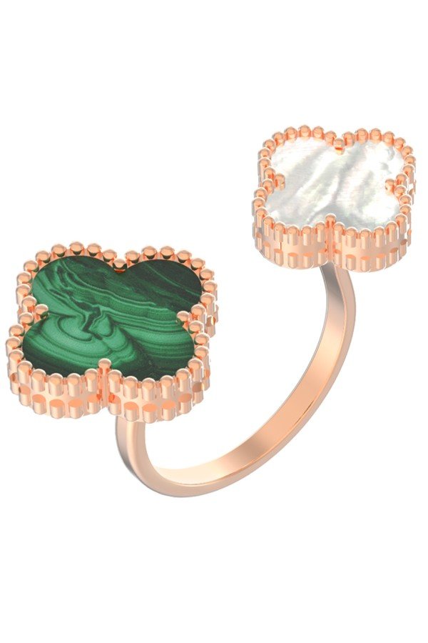 Кольцо из золота c малахитом и перламутром