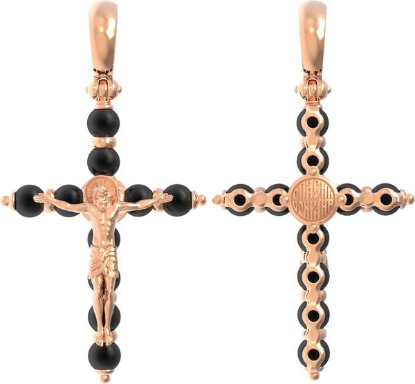 Крест из красного золота 585 пробы c ониксом