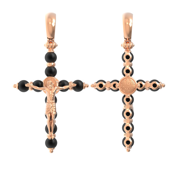 Крест из красного золота 585 пробы c ониксом