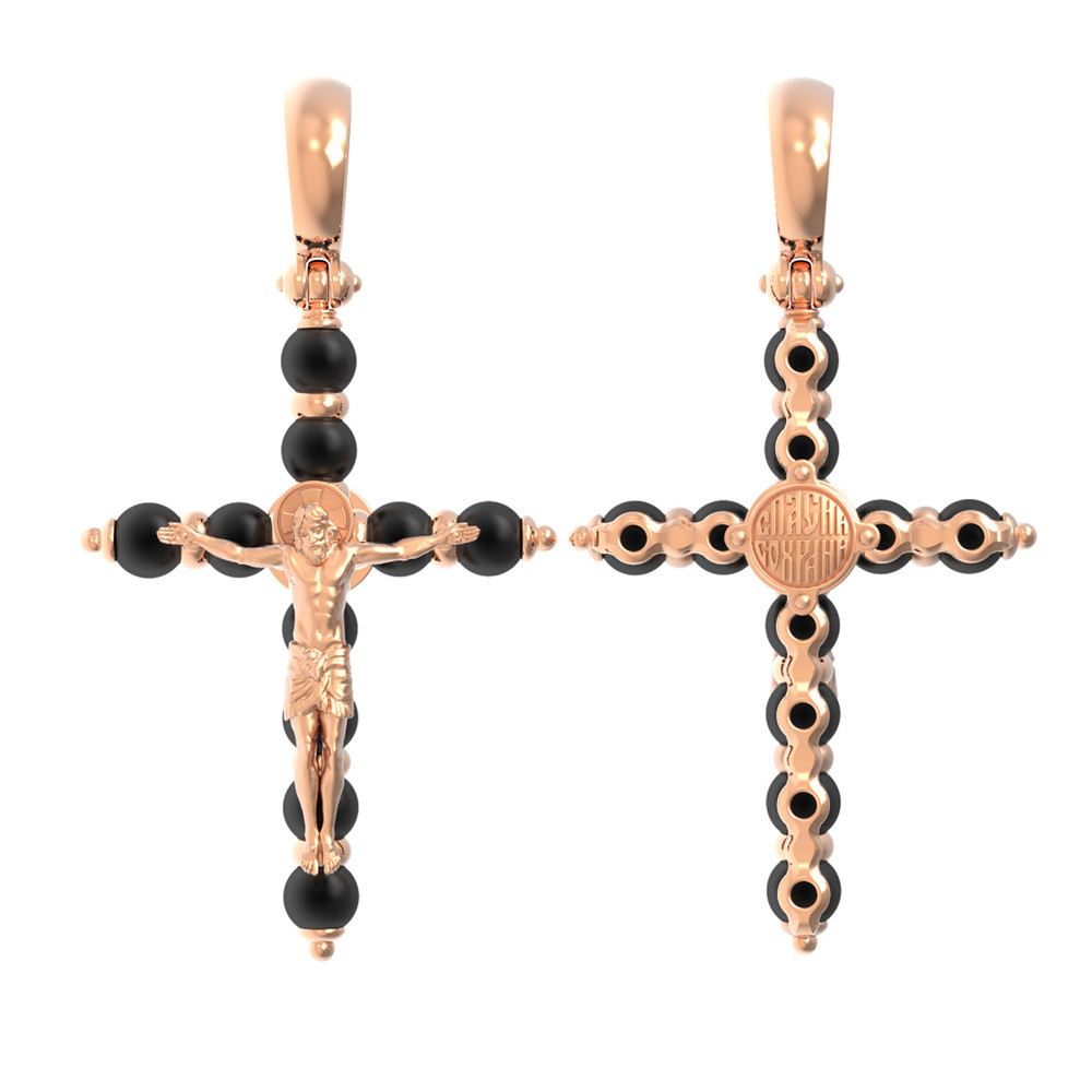 Крест из красного золота 585 пробы c ониксом