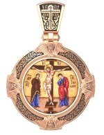 Образок из золота c эмалью, иконописью и темперой