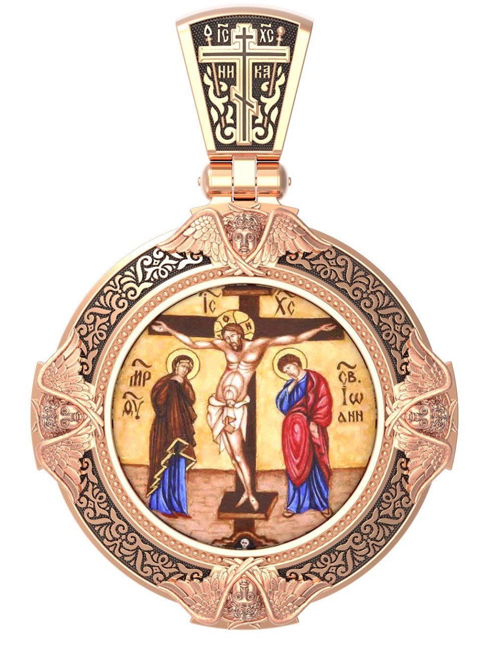 Образок из золота c эмалью, иконописью и темперой