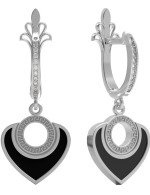 Серьги из белого золота c фианитом и ониксом