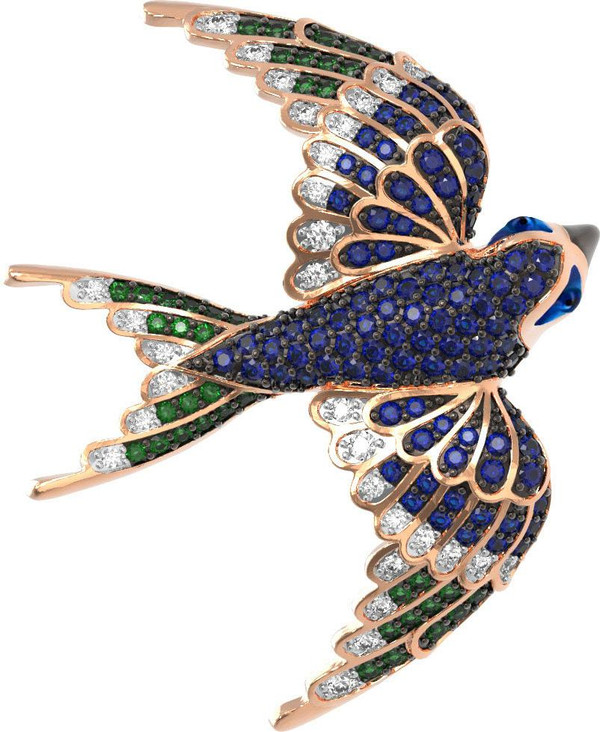 Подвеска из красного золота 585 пробы c эмалью и фианитом