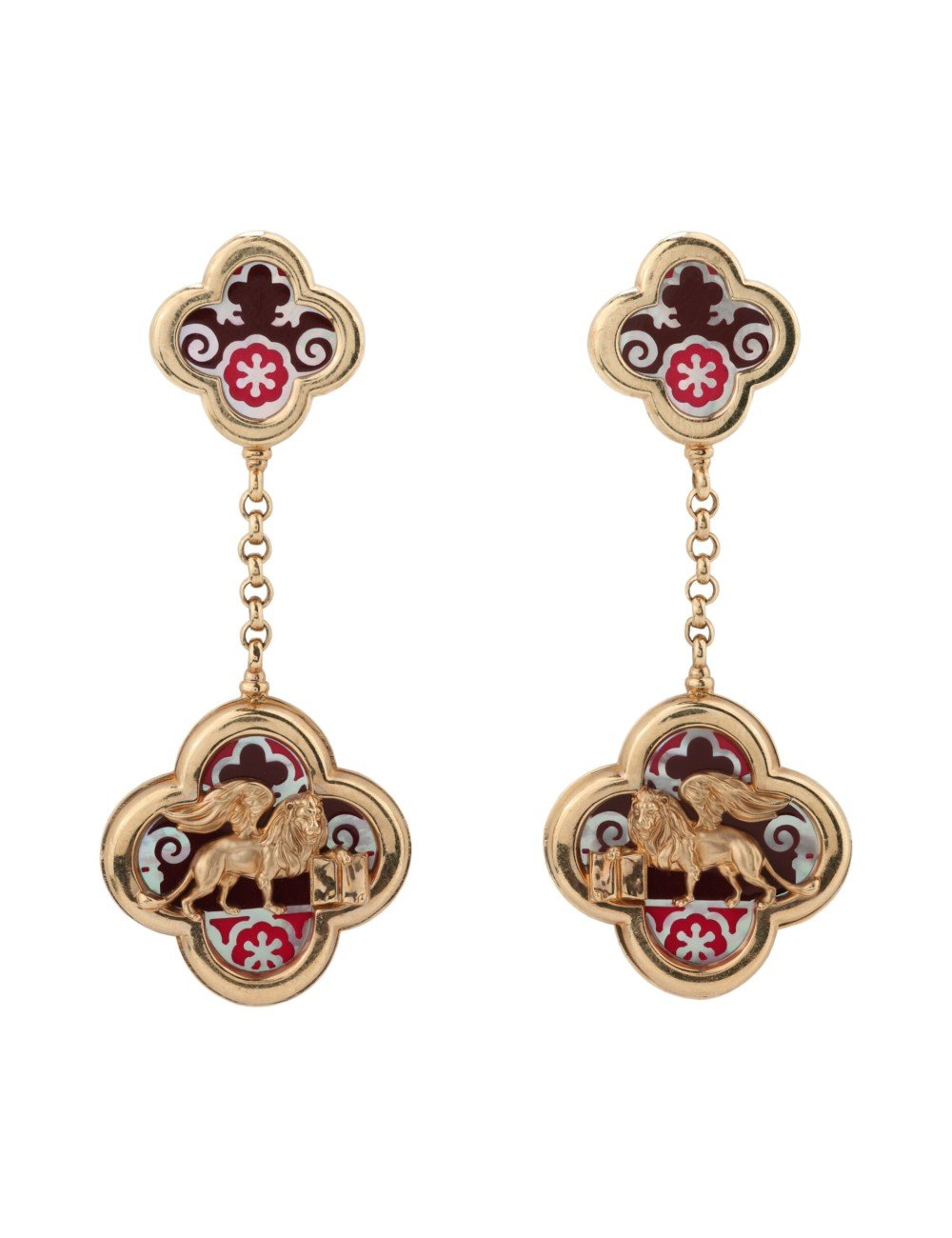 Серьги из золота c эмалью и перламутром