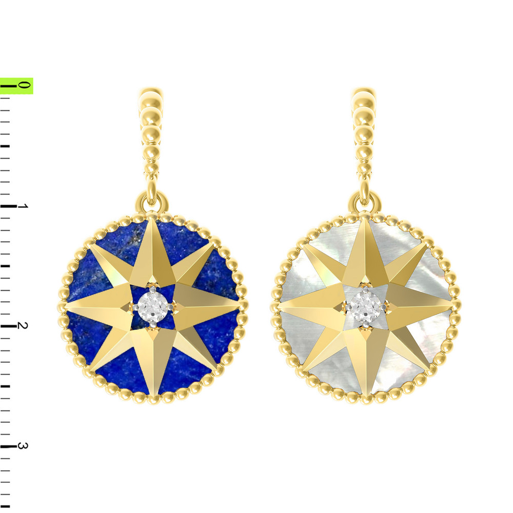 Подвеска из лимонного золота 585 пробы c фианитом, лазуритом и перламутром