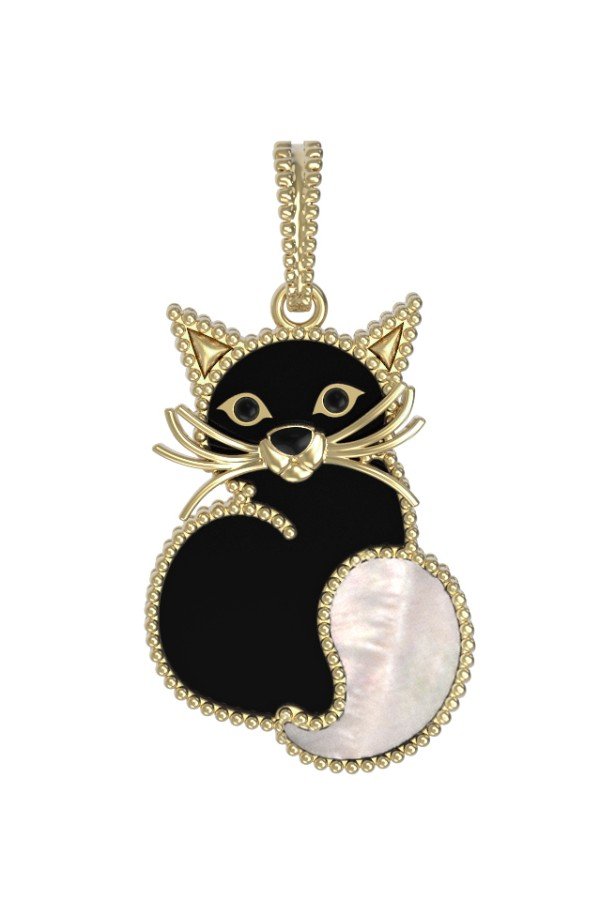 Подвеска из лимонного золота c эмалью, ониксом и перламутром