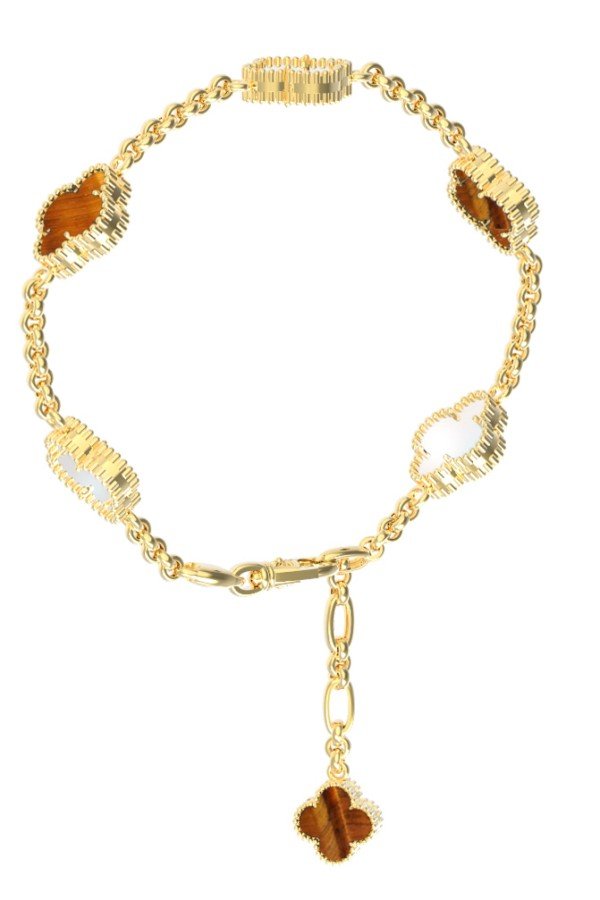 Браслет из лимонного золота c тигровым глазом и перламутром