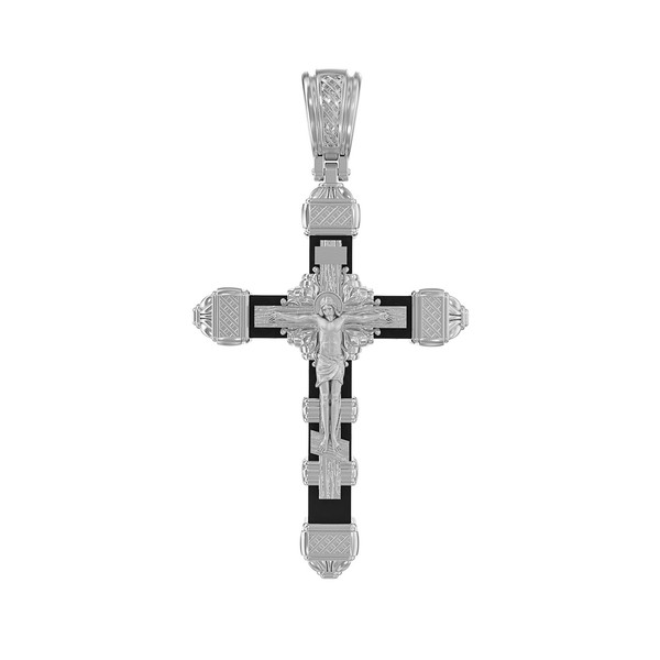 Крест из белого золота 585 пробы c эбеновым деревом