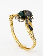 Браслет из лимонного золота c эмалью, фианитом, турмалином и эмалью